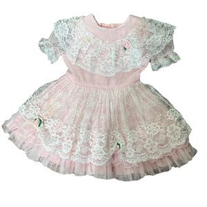 Vintage Pazazz Little Princess Sz 6 Pink Ruffle Lace  W Rose Party Pageant Dress